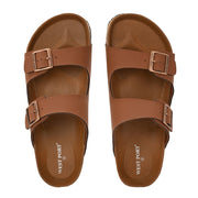 West Port Men's Cushion Sliders | PU Padded Footbed | Bounce Back Technology | Lightweight Flip Flops for Everyday Comfort (M-Aero-09-Tan)