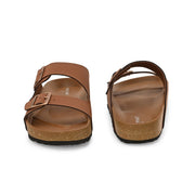 West Port Men's Cushion Sliders | PU Padded Footbed | Bounce Back Technology | Lightweight Flip Flops for Everyday Comfort (M-Aero-09-Tan)