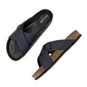 West Port Men's Cushion Sliders | PU Padded Footbed | Bounce Back Technology | Lightweight Flip Flops for Everyday Comfort (M-Aero-19-Navy)