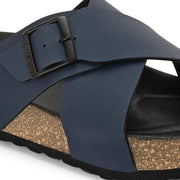 West Port Men's Cushion Sliders | PU Padded Footbed | Bounce Back Technology | Lightweight Flip Flops for Everyday Comfort (M-Aero-19-Navy)