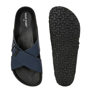 West Port Men's Cushion Sliders | PU Padded Footbed | Bounce Back Technology | Lightweight Flip Flops for Everyday Comfort (M-Aero-19-Navy)