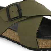 West Port Men's Cushion Sliders | PU Padded Footbed | Bounce Back Technology | Lightweight Flip Flops for Everyday Comfort (M-Aero-19-Olive)