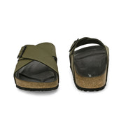 West Port Men's Cushion Sliders | PU Padded Footbed | Bounce Back Technology | Lightweight Flip Flops for Everyday Comfort (M-Aero-19-Olive)