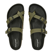 West Port Men's Cushion Sliders | PU Padded Footbed | Bounce Back Technology | Lightweight Flip Flops for Everyday Comfort (M-Aero-29-Olive)