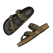 West Port Men's Cushion Sliders | PU Padded Footbed | Bounce Back Technology | Lightweight Flip Flops for Everyday Comfort (M-Aero-29-Olive)