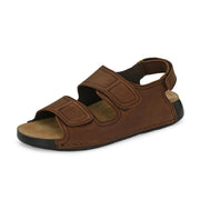 West Port Men Genuine Leather Dual Adjustable Straps Sandals (M-WW-07-BROWN)