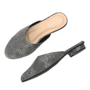 Women Black Embellished Closed-Toe Mules (W-RST-122-BLACK)