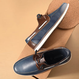 West Port Men Premium Leather Boat Shoes (Fascinate-66-Blue-Tan)