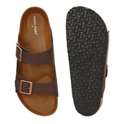West Port Men's Cushion Sliders | PU Padded Footbed | Bounce Back Technology | Lightweight Flip Flops for Everyday Comfort (M-Aero-09-Brown)