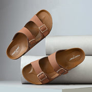 West Port Men's Cushion Sliders | PU Padded Footbed | Bounce Back Technology | Lightweight Flip Flops for Everyday Comfort (M-Aero-09-Tan)