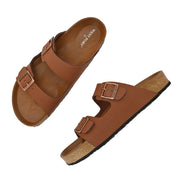 West Port Men's Cushion Sliders | PU Padded Footbed | Bounce Back Technology | Lightweight Flip Flops for Everyday Comfort (M-Aero-09-Tan)