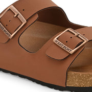 West Port Men's Cushion Sliders | PU Padded Footbed | Bounce Back Technology | Lightweight Flip Flops for Everyday Comfort (M-Aero-09-Tan)