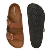 West Port Men's Cushion Sliders | PU Padded Footbed | Bounce Back Technology | Lightweight Flip Flops for Everyday Comfort (M-Aero-09-Tan)