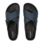 West Port Men's Cushion Sliders | PU Padded Footbed | Bounce Back Technology | Lightweight Flip Flops for Everyday Comfort (M-Aero-19-Navy)