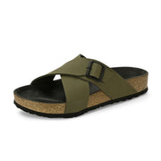 West Port Men's Cushion Sliders | PU Padded Footbed | Bounce Back Technology | Lightweight Flip Flops for Everyday Comfort (M-Aero-19-Olive)