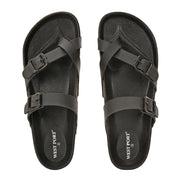 West Port Men's Cushion Sliders | PU Padded Footbed | Bounce Back Technology | Lightweight Flip Flops for Everyday Comfort (M-Aero-29-Black)