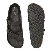 West Port Men's Cushion Sliders | PU Padded Footbed | Bounce Back Technology | Lightweight Flip Flops for Everyday Comfort (M-Aero-29-Black)
