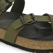 West Port Men's Cushion Sliders | PU Padded Footbed | Bounce Back Technology | Lightweight Flip Flops for Everyday Comfort (M-Aero-29-Olive)