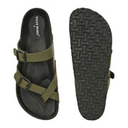 West Port Men's Cushion Sliders | PU Padded Footbed | Bounce Back Technology | Lightweight Flip Flops for Everyday Comfort (M-Aero-29-Olive)