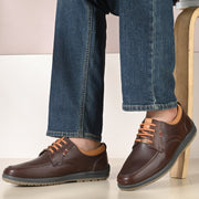 West Port Men Premium Leather Brown Lace Up Shoes (Boat-61-Brown)