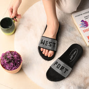 West Port Women Black Silver Embellished Comfort Slide Sandals (W-STARDUST-10-BLACK-SILVER)