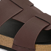 West Port Men's Cushion Sliders | PU Padded Footbed | Bounce Back Technology | Lightweight Flip Flops for Everyday Comfort (M-Aero-28-Brown)