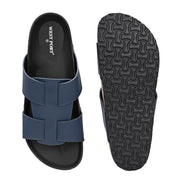West Port Men's Cushion Sliders | PU Padded Footbed | Bounce Back Technology | Lightweight Flip Flops for Everyday Comfort (M-Aero-28-Navy)