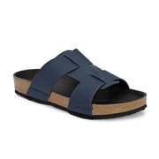 West Port Men's Cushion Sliders | PU Padded Footbed | Bounce Back Technology | Lightweight Flip Flops for Everyday Comfort (M-Aero-28-Navy)