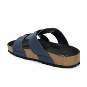 West Port Men's Cushion Sliders | PU Padded Footbed | Bounce Back Technology | Lightweight Flip Flops for Everyday Comfort (M-Aero-28-Navy)