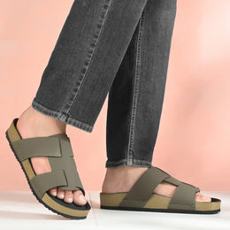 West Port Men's Cushion Sliders | PU Padded Footbed | Bounce Back Technology | Lightweight Flip Flops for Everyday Comfort (M-Aero-28-Olive)