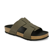 West Port Men's Cushion Sliders | PU Padded Footbed | Bounce Back Technology | Lightweight Flip Flops for Everyday Comfort (M-Aero-28-Olive)