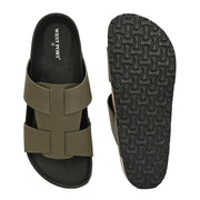 West Port Men's Cushion Sliders | PU Padded Footbed | Bounce Back Technology | Lightweight Flip Flops for Everyday Comfort (M-Aero-28-Olive)