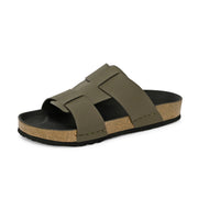 West Port Men's Cushion Sliders | PU Padded Footbed | Bounce Back Technology | Lightweight Flip Flops for Everyday Comfort (M-Aero-28-Olive)