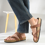 West Port Men's Cushion Sliders | PU Padded Footbed | Bounce Back Technology | Lightweight Flip Flops for Everyday Comfort (M-Aero-29-Tan)