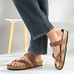 West Port Men's Cushion Sliders | PU Padded Footbed | Bounce Back Technology | Lightweight Flip Flops for Everyday Comfort (M-Aero-29-Tan)