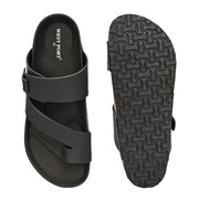 West Port Men's Cushion Sliders | PU Padded Footbed | Bounce Back Technology | Lightweight Flip Flops for Everyday Comfort (M-Aero-38-Black)
