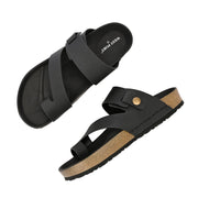 West Port Men's Cushion Sliders | PU Padded Footbed | Bounce Back Technology | Lightweight Flip Flops for Everyday Comfort (M-Aero-38-Black)