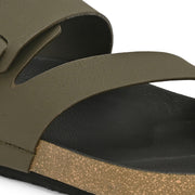 West Port Men's Cushion Sliders | PU Padded Footbed | Bounce Back Technology | Lightweight Flip Flops for Everyday Comfort (M-Aero-38-Olive)