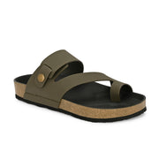 West Port Men's Cushion Sliders | PU Padded Footbed | Bounce Back Technology | Lightweight Flip Flops for Everyday Comfort (M-Aero-38-Olive)