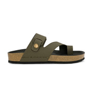 West Port Men's Cushion Sliders | PU Padded Footbed | Bounce Back Technology | Lightweight Flip Flops for Everyday Comfort (M-Aero-38-Olive)