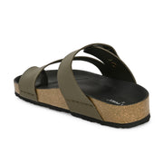 West Port Men's Cushion Sliders | PU Padded Footbed | Bounce Back Technology | Lightweight Flip Flops for Everyday Comfort (M-Aero-38-Olive)