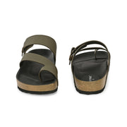 West Port Men's Cushion Sliders | PU Padded Footbed | Bounce Back Technology | Lightweight Flip Flops for Everyday Comfort (M-Aero-38-Olive)