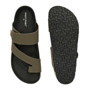 West Port Men's Cushion Sliders | PU Padded Footbed | Bounce Back Technology | Lightweight Flip Flops for Everyday Comfort (M-Aero-38-Olive)