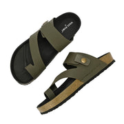 West Port Men's Cushion Sliders | PU Padded Footbed | Bounce Back Technology | Lightweight Flip Flops for Everyday Comfort (M-Aero-38-Olive)