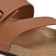 West Port Men's Cushion Sliders | PU Padded Footbed | Bounce Back Technology | Lightweight Flip Flops for Everyday Comfort (M-Aero-38-Tan)
