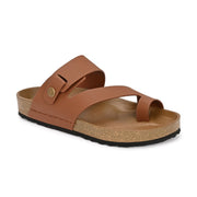 West Port Men's Cushion Sliders | PU Padded Footbed | Bounce Back Technology | Lightweight Flip Flops for Everyday Comfort (M-Aero-38-Tan)