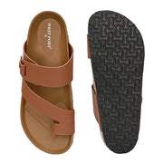 West Port Men's Cushion Sliders | PU Padded Footbed | Bounce Back Technology | Lightweight Flip Flops for Everyday Comfort (M-Aero-38-Tan)