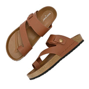West Port Men's Cushion Sliders | PU Padded Footbed | Bounce Back Technology | Lightweight Flip Flops for Everyday Comfort (M-Aero-38-Tan)