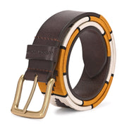 West Port Men’s Pampa Embroidered Genuine Leather Signature Gaucho Polo Belt (M-BT-LE-01-BLACK-YELLOW-BEIGE)