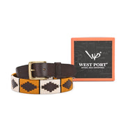 West Port Men’s Pampa Embroidered Genuine Leather Signature Gaucho Polo Belt (M-BT-LE-01-BLACK-YELLOW-BEIGE)